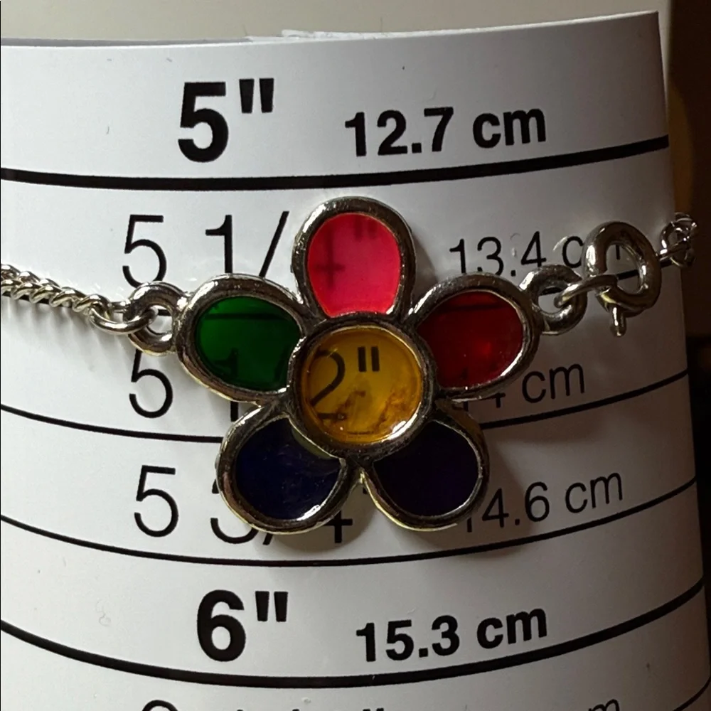 Vintage Stunning Colorful glass Flower Charm Bracelet Sz 5 or 5.25 max